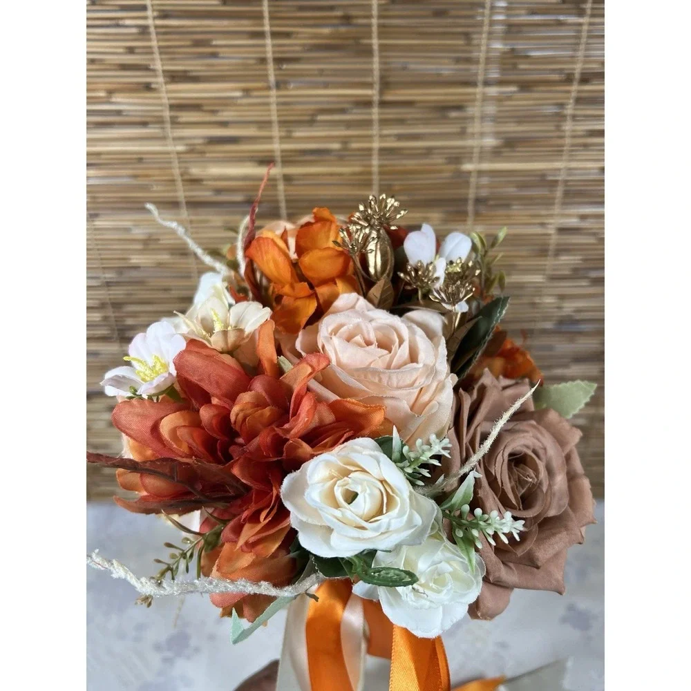 Wedding Bridal Floral Bouquet Real Touch Silk Orange Terracotta Flower 11